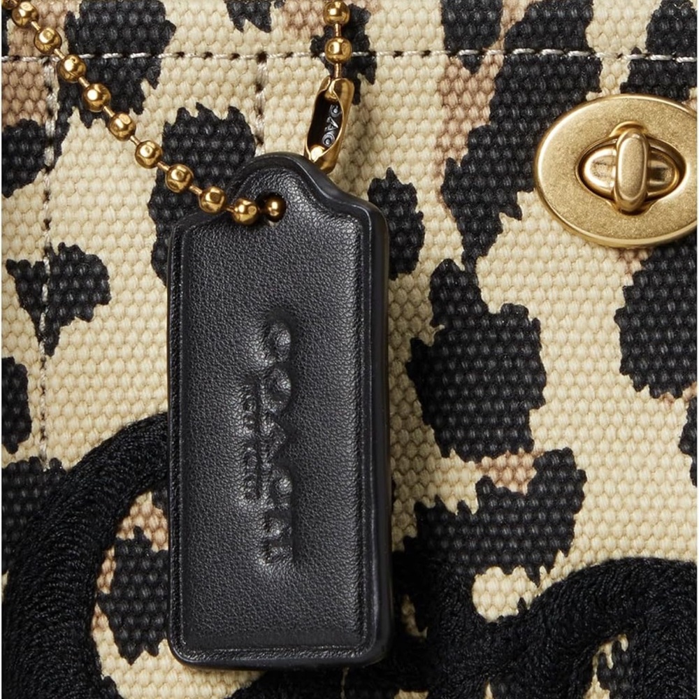 NWT Coach Black and Tan Cheetah Print Canvas Tote Bag 26 - Picture 2 of 9